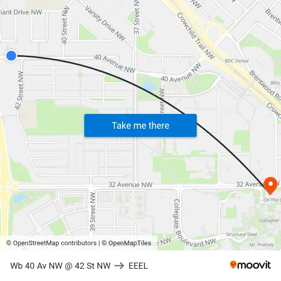 Wb 40 Av NW @ 42 St NW to EEEL map