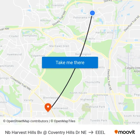 Nb Harvest Hills Bv @ Coventry Hills Dr NE to EEEL map
