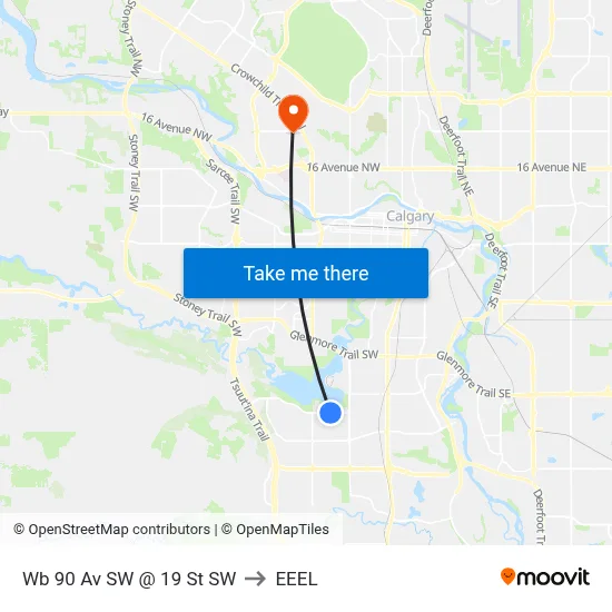 Wb 90 Av SW @ 19 St SW to EEEL map
