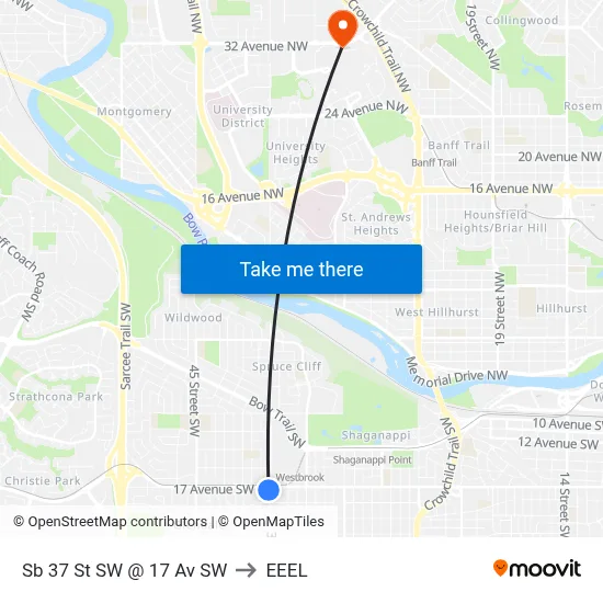 Sb 37 St SW @ 17 Av SW to EEEL map