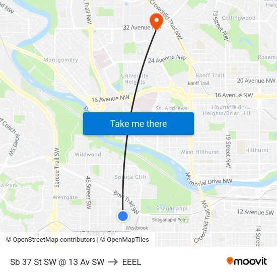 Sb 37 St SW @ 13 Av SW to EEEL map
