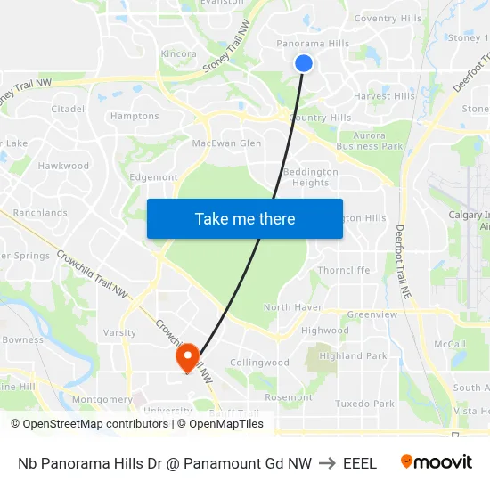 Nb Panorama Hills Dr @ Panamount Gd NW to EEEL map
