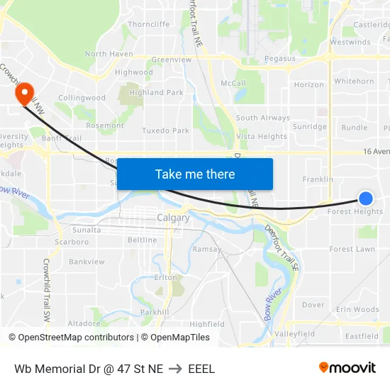 Wb Memorial Dr @ 47 St NE to EEEL map