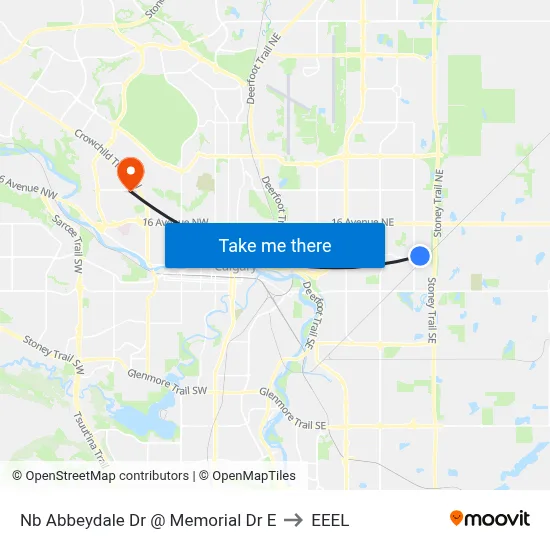Nb Abbeydale Dr @ Memorial Dr E to EEEL map