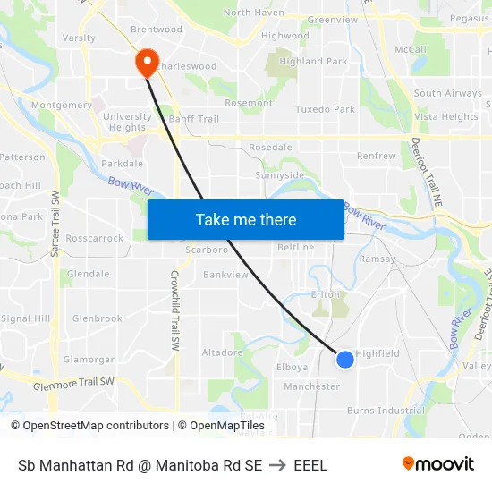 Sb Manhattan Rd @ Manitoba Rd SE to EEEL map