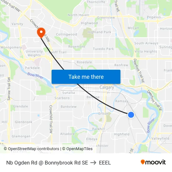 Nb Ogden Rd @ Bonnybrook Rd SE to EEEL map