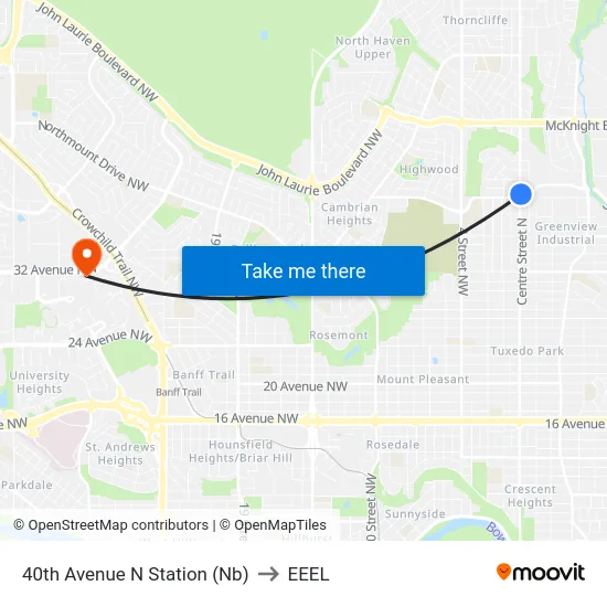 40th Avenue N Station (Nb) to EEEL map