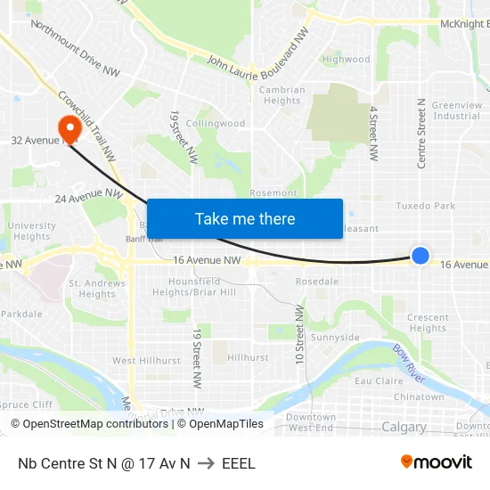 Nb Centre St N @ 17 Av N to EEEL map