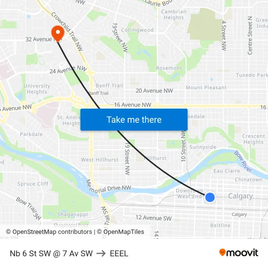 Nb 6 St SW @ 7 Av SW to EEEL map