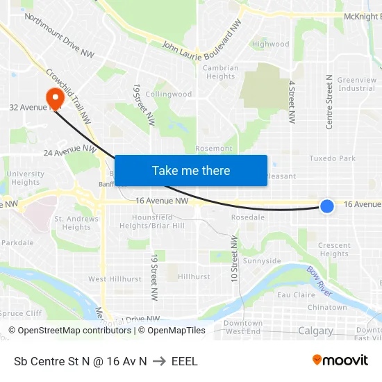 Sb Centre St N @ 16 Av N to EEEL map