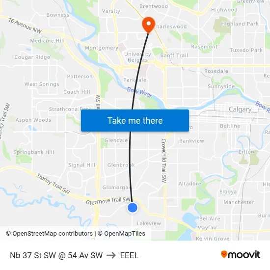 Nb 37 St SW @ 54 Av SW to EEEL map