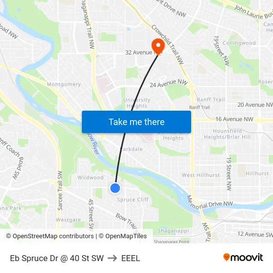 Eb Spruce Dr @ 40 St SW to EEEL map
