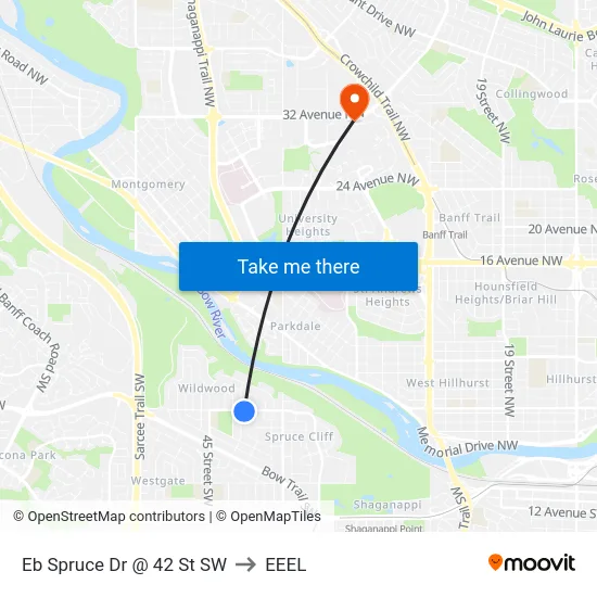 Eb Spruce Dr @ 42 St SW to EEEL map