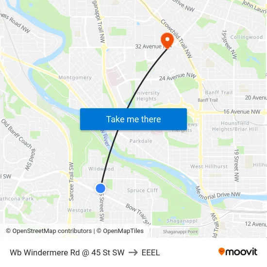 Wb Windermere Rd @ 45 St SW to EEEL map
