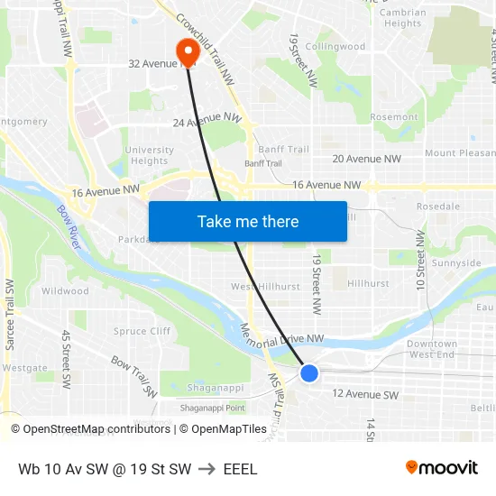Wb 10 Av SW @ 19 St SW to EEEL map