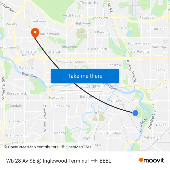 Wb 28 Av SE @ Inglewood Terminal to EEEL map
