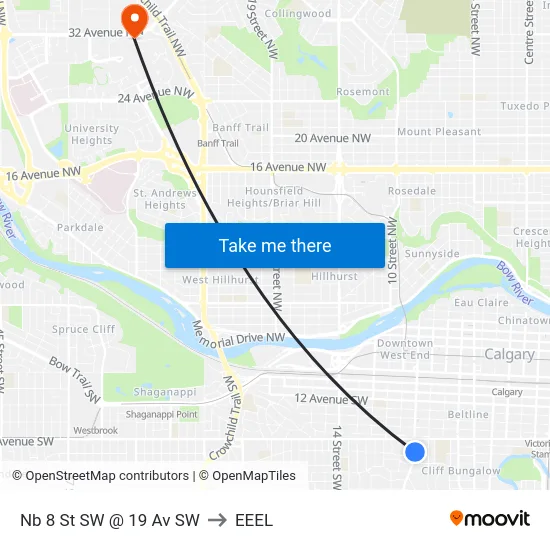 Nb 8 St SW @ 19 Av SW to EEEL map