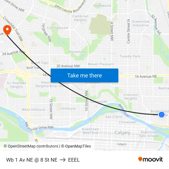 Wb 1 Av NE @ 8 St NE to EEEL map