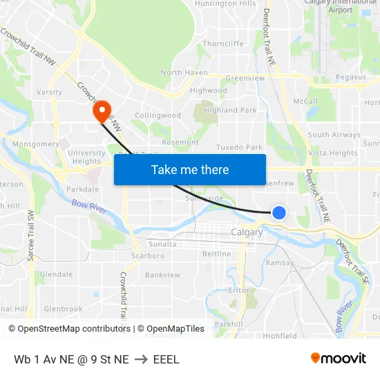Wb 1 Av NE @ 9 St NE to EEEL map