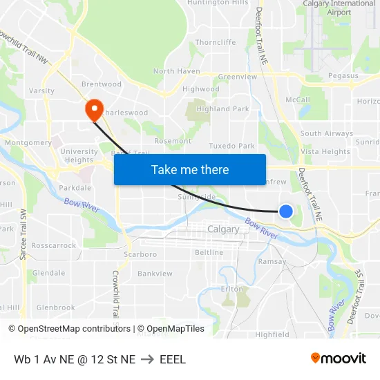 Wb 1 Av NE @ 12 St NE to EEEL map