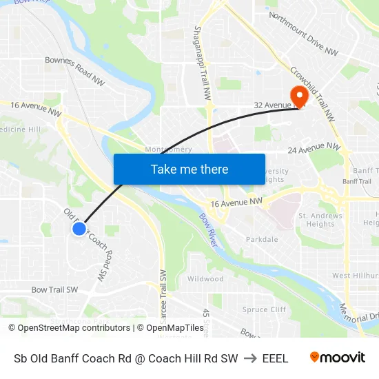 Sb Old Banff Coach Rd @ Coach Hill Rd SW to EEEL map