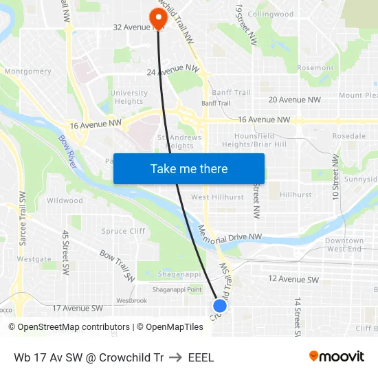 Wb 17 Av SW @ Crowchild Tr to EEEL map