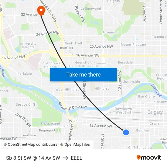 Sb 8 St SW @ 14 Av SW to EEEL map