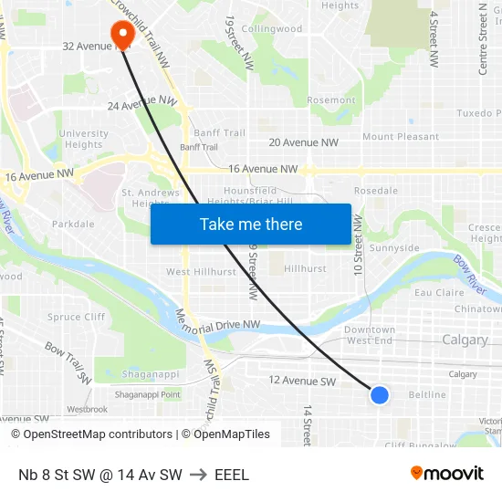Nb 8 St SW @ 14 Av SW to EEEL map
