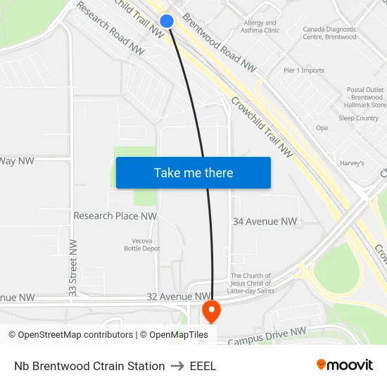 Nb Brentwood Ctrain Station to EEEL map