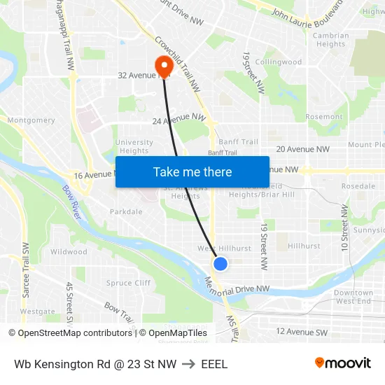 Wb Kensington Rd @ 23 St NW to EEEL map
