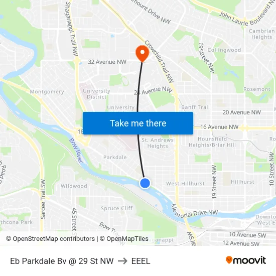 Eb Parkdale Bv @ 29 St NW to EEEL map