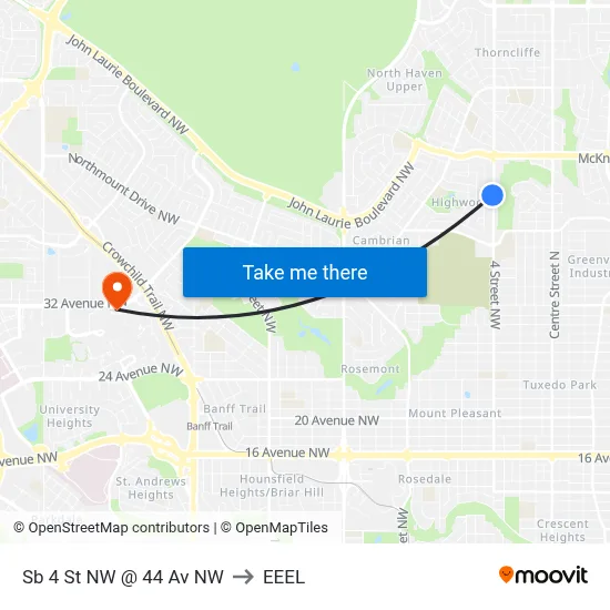 Sb 4 St NW @ 44 Av NW to EEEL map