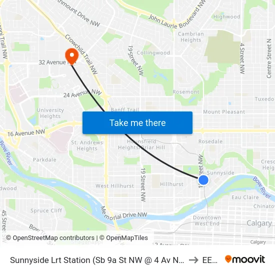 Sunnyside Lrt Station (Sb 9a St NW @ 4 Av Nw) to EEEL map