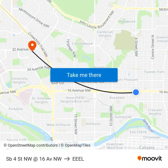 Sb 4 St NW @ 16 Av NW to EEEL map