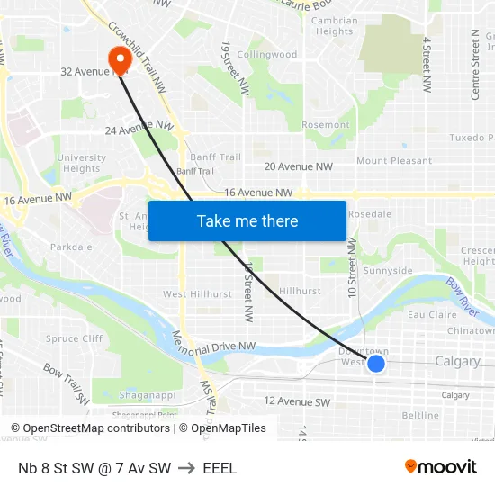 Nb 8 St SW @ 7 Av SW to EEEL map