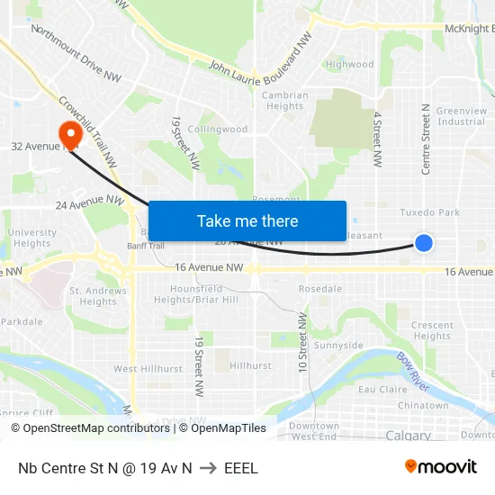 Nb Centre St N @ 19 Av N to EEEL map