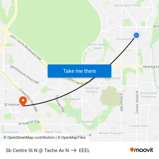 Sb Centre St N @ Tache Av N to EEEL map