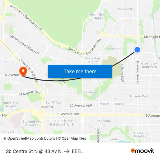 Sb Centre St N @ 43 Av N to EEEL map