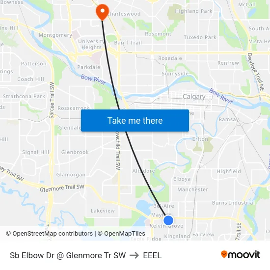 Sb Elbow Dr @ Glenmore Tr SW to EEEL map