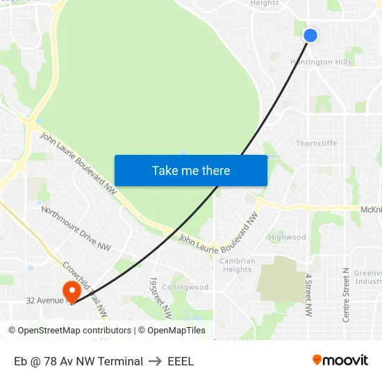 Eb @ 78 Av NW Terminal to EEEL map