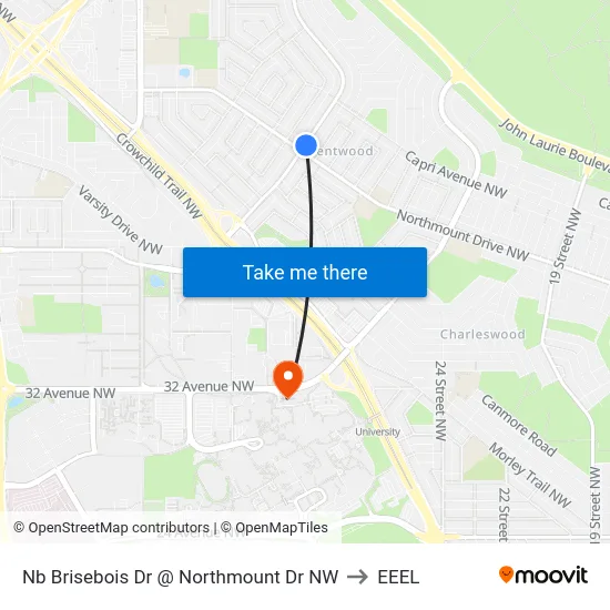 Nb Brisebois Dr @ Northmount Dr NW to EEEL map