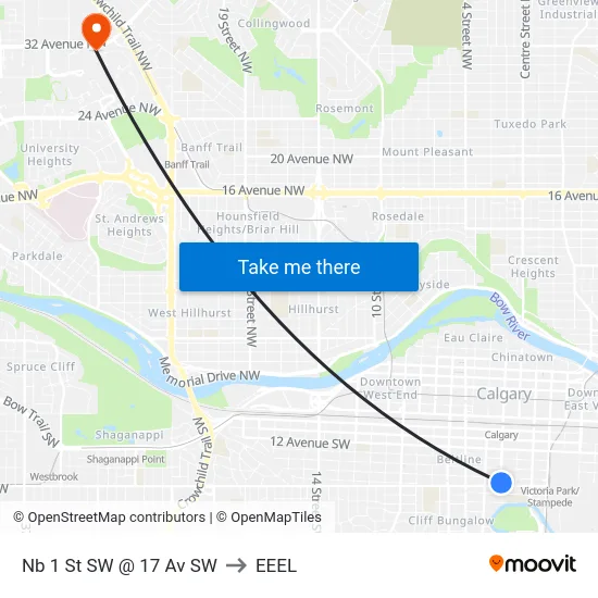Nb 1 St SW @ 17 Av SW to EEEL map
