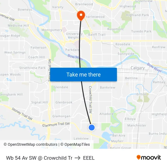 Wb 54 Av SW @ Crowchild Tr to EEEL map