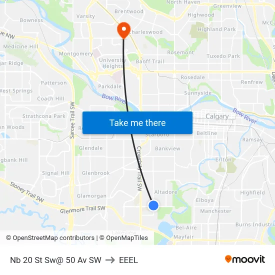 Nb 20 St Sw@ 50 Av SW to EEEL map