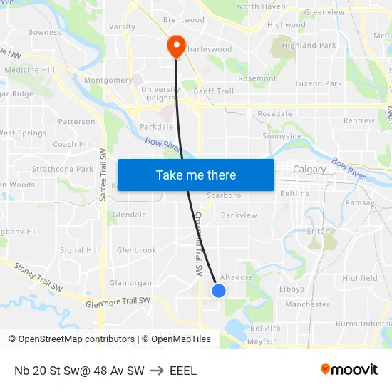 Nb 20 St Sw@ 48 Av SW to EEEL map