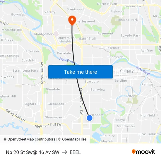 Nb 20 St Sw@ 46 Av SW to EEEL map