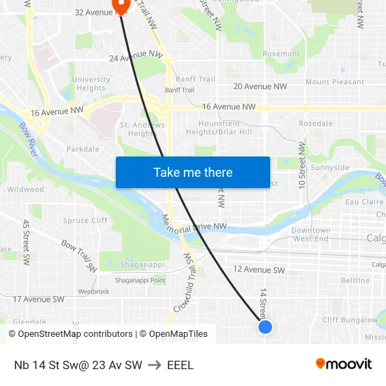 Nb 14 St Sw@ 23 Av SW to EEEL map