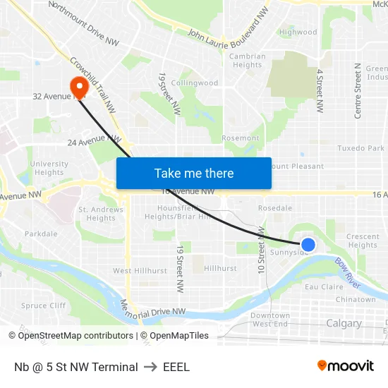 Nb @ 5 St NW Terminal to EEEL map