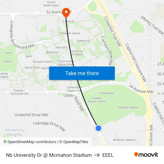 Nb University Dr @ Mcmahon Stadium to EEEL map