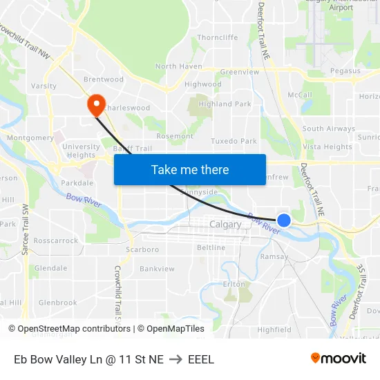 Eb Bow Valley Ln @ 11 St NE to EEEL map